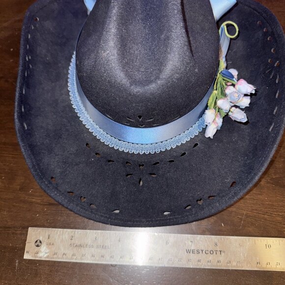 Nancy Hughes Hat Co. Cowboy Western Rodeo Pageant Hat 100% USA Wool Blue Floral - Picture 7 of 8